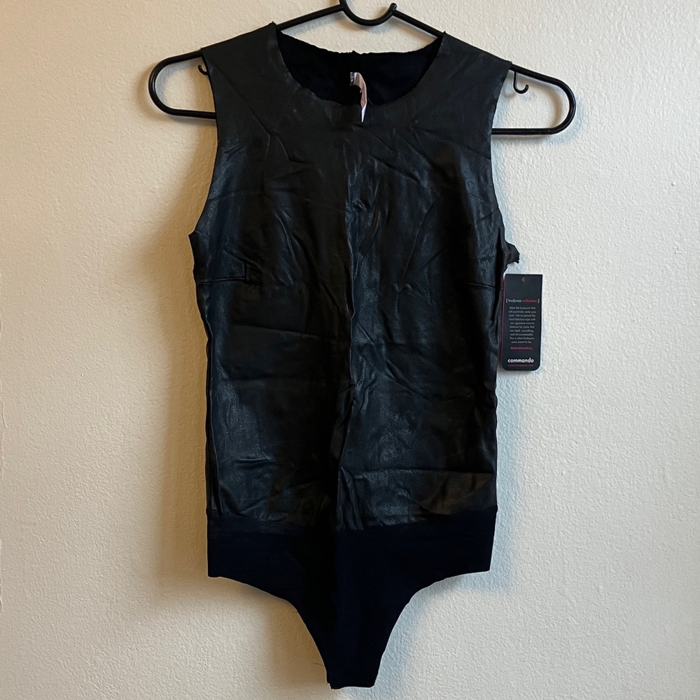 Commando Black Faux Leather Bodysuit Size Small